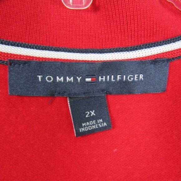 Tommy Hilfiger Red White Polka Dot Sleeveless Polo Shirt Top 1/4 Zip Size L - Picture 7 of 9